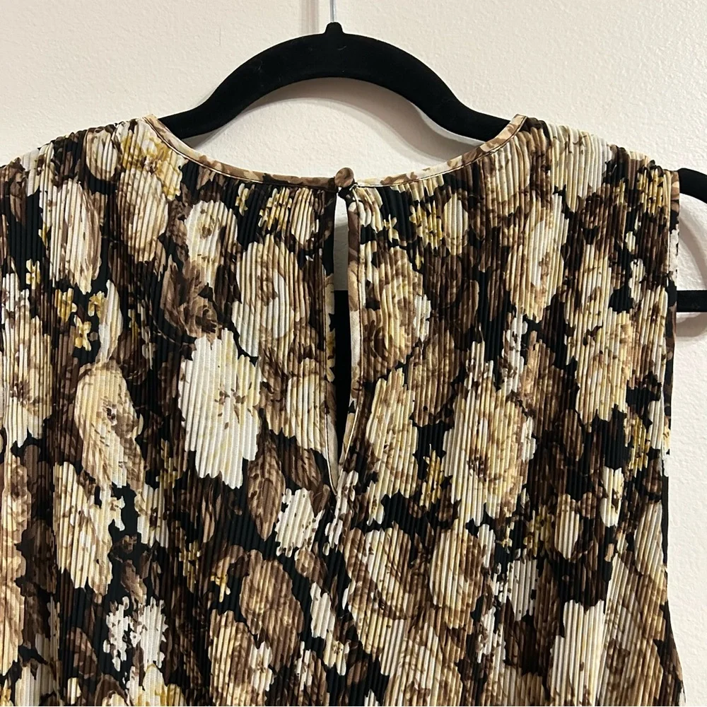 Abercrombie & Fitch High Neck Plisse Mini Dress Large Tall Sleeveless Floral - Picture 8 of 11